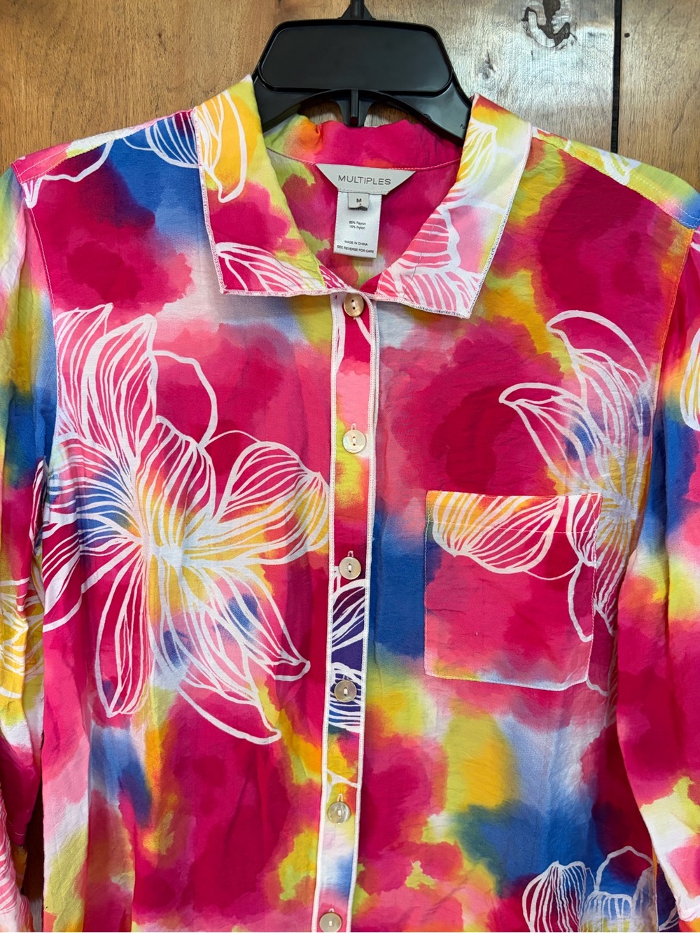 Multiples Pink Multi-Color Floral Button-Front Blouse - Picture 2 of 5